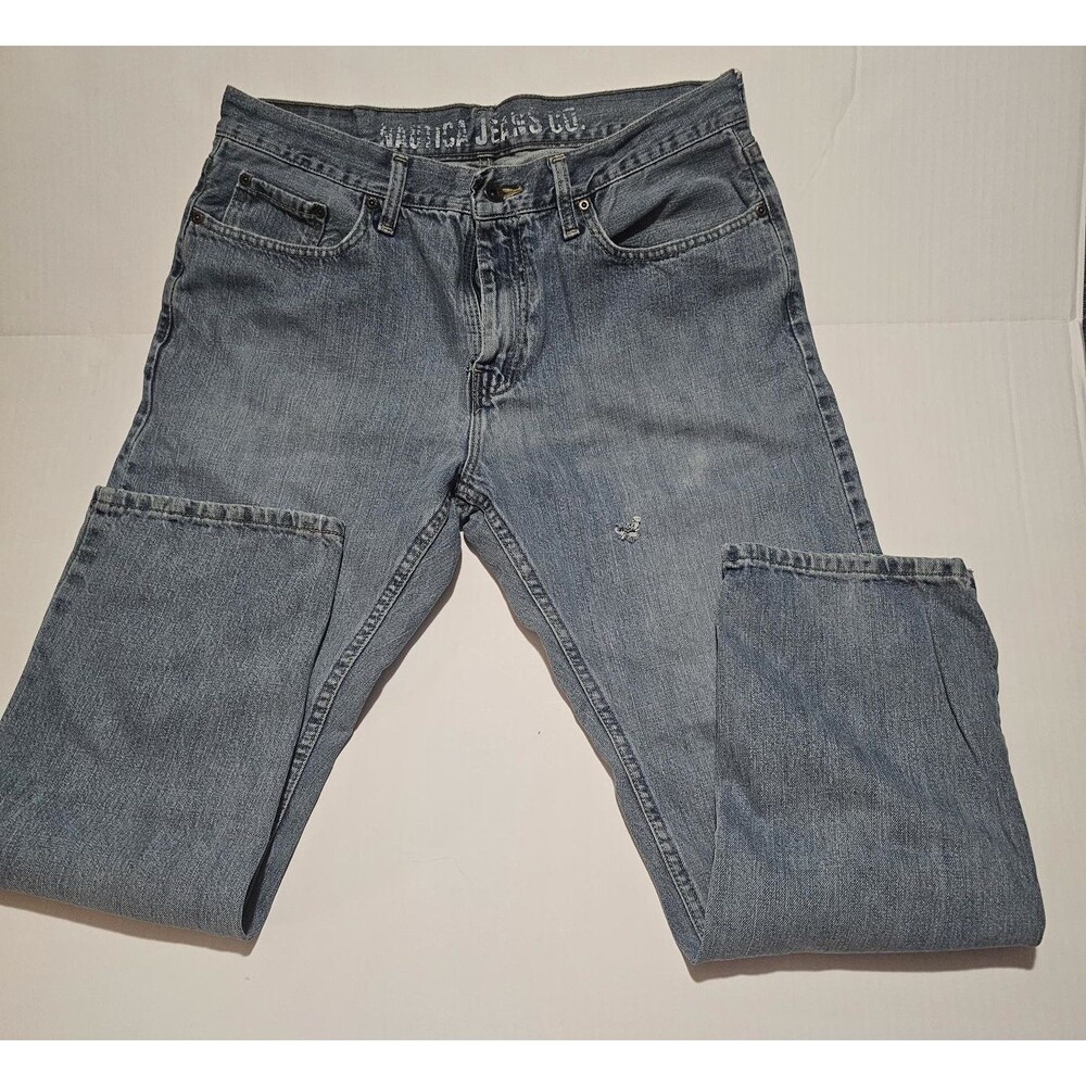 Nautica Jeans Co Mens 34x30 Light Wash Straight Leg 100% Cotton Denim Jeans